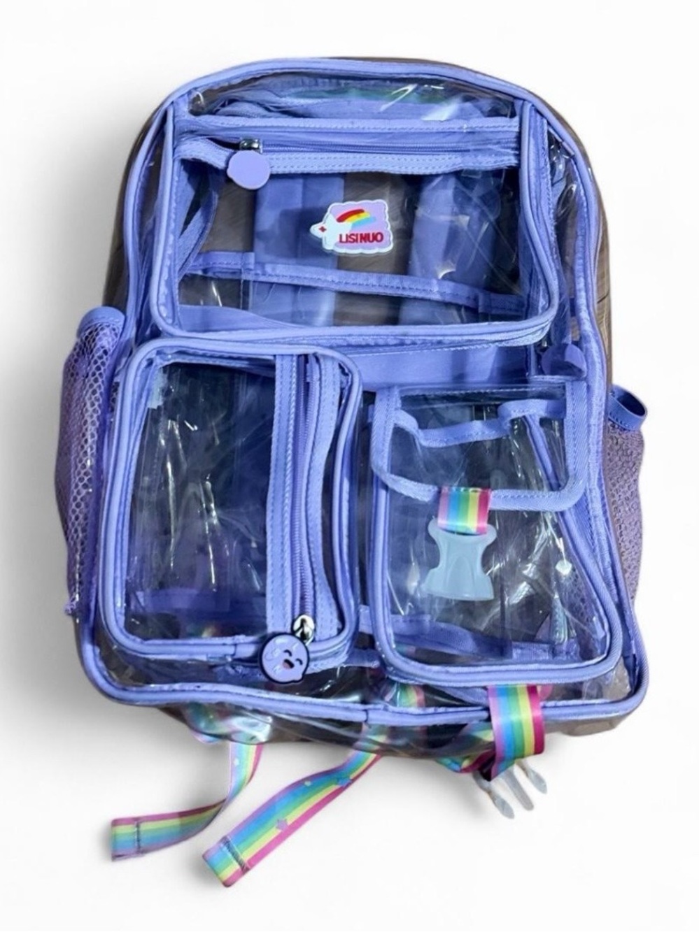 Kids Clear Purple Backpack with Rainbow Straps